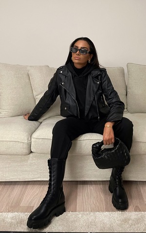 Black PU Biker Jacket With Zips