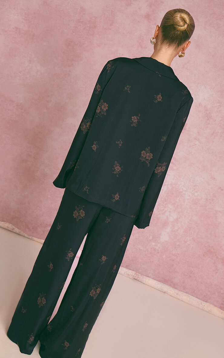 Navy Ditsy Floral Satin Suit Jacket image 2