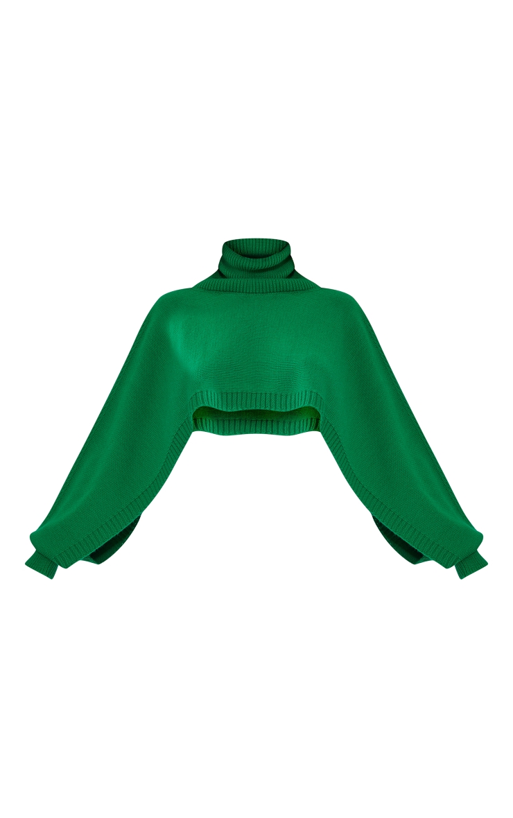 Green Chunky Roll Neck Cross Over Knit Sweater image 5