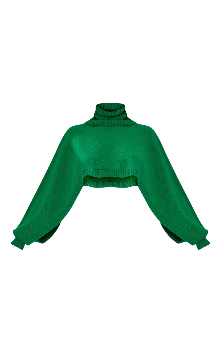 Green Chunky Roll Neck Cross Over Knit Sweater image 5