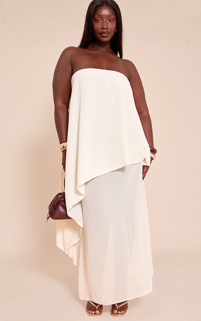 Plus Butter Cream Chiffon Bandeau Overlay Maxi Dress
