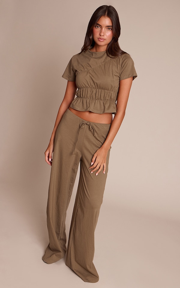 Dark Olive Cotton Wide Leg Pants