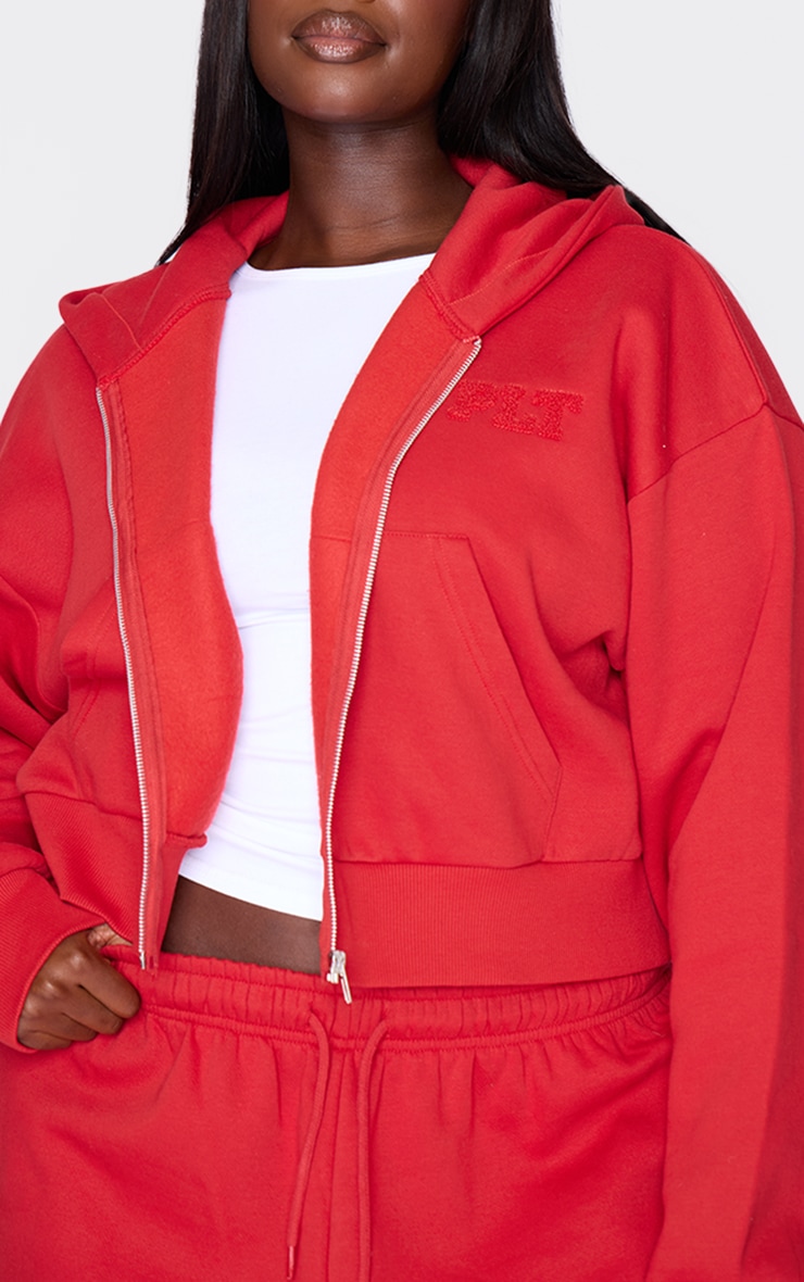 PRETTYLITTLETHING Plus Red Borg Graphic Zip Up Hoodie image 4