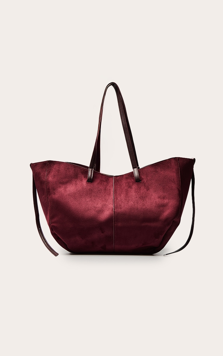 Tote bag en suédine prune à anses contrastantes image 2