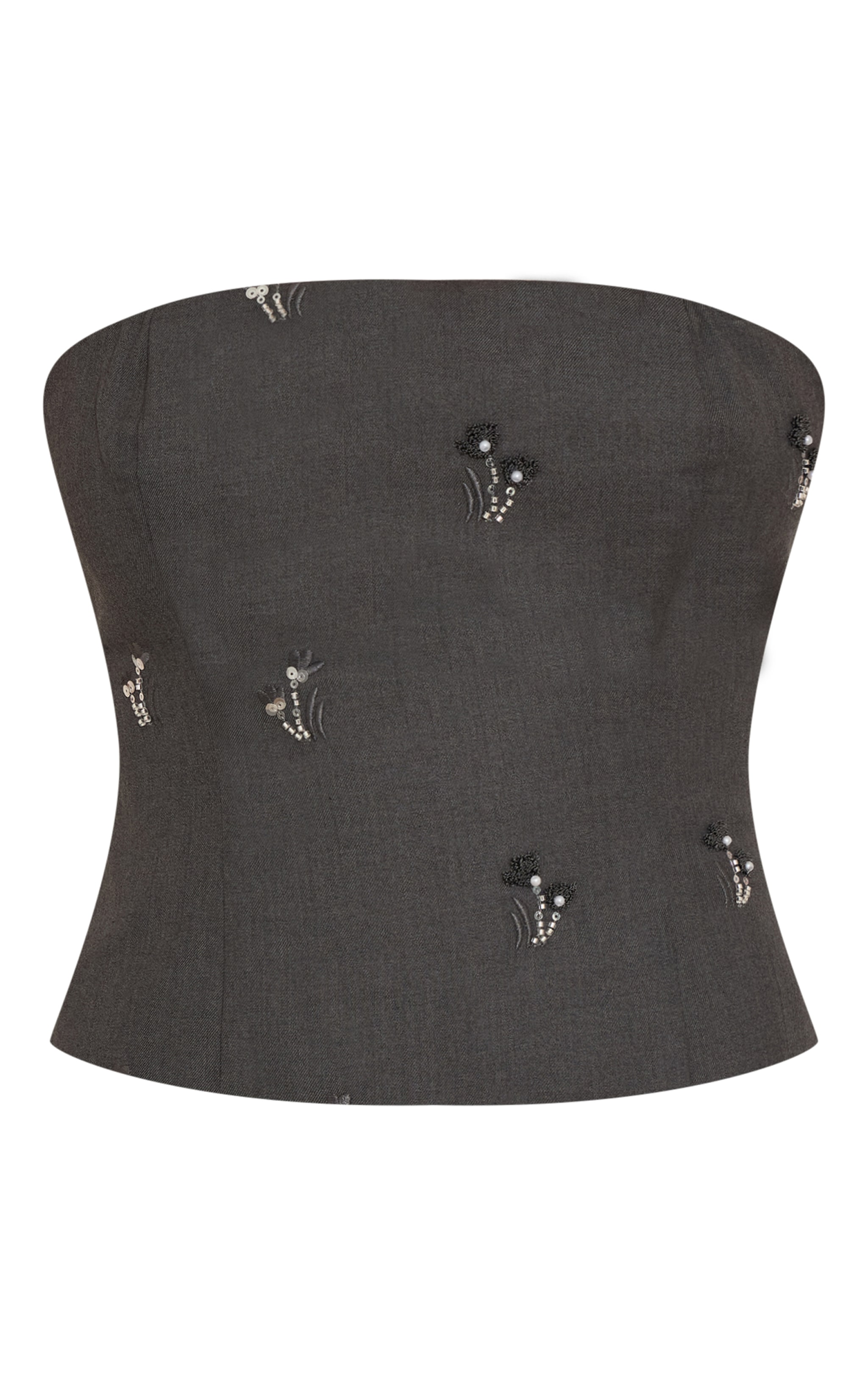 Top corset tissé gris charbon à sequins brodés et détail corset image 5