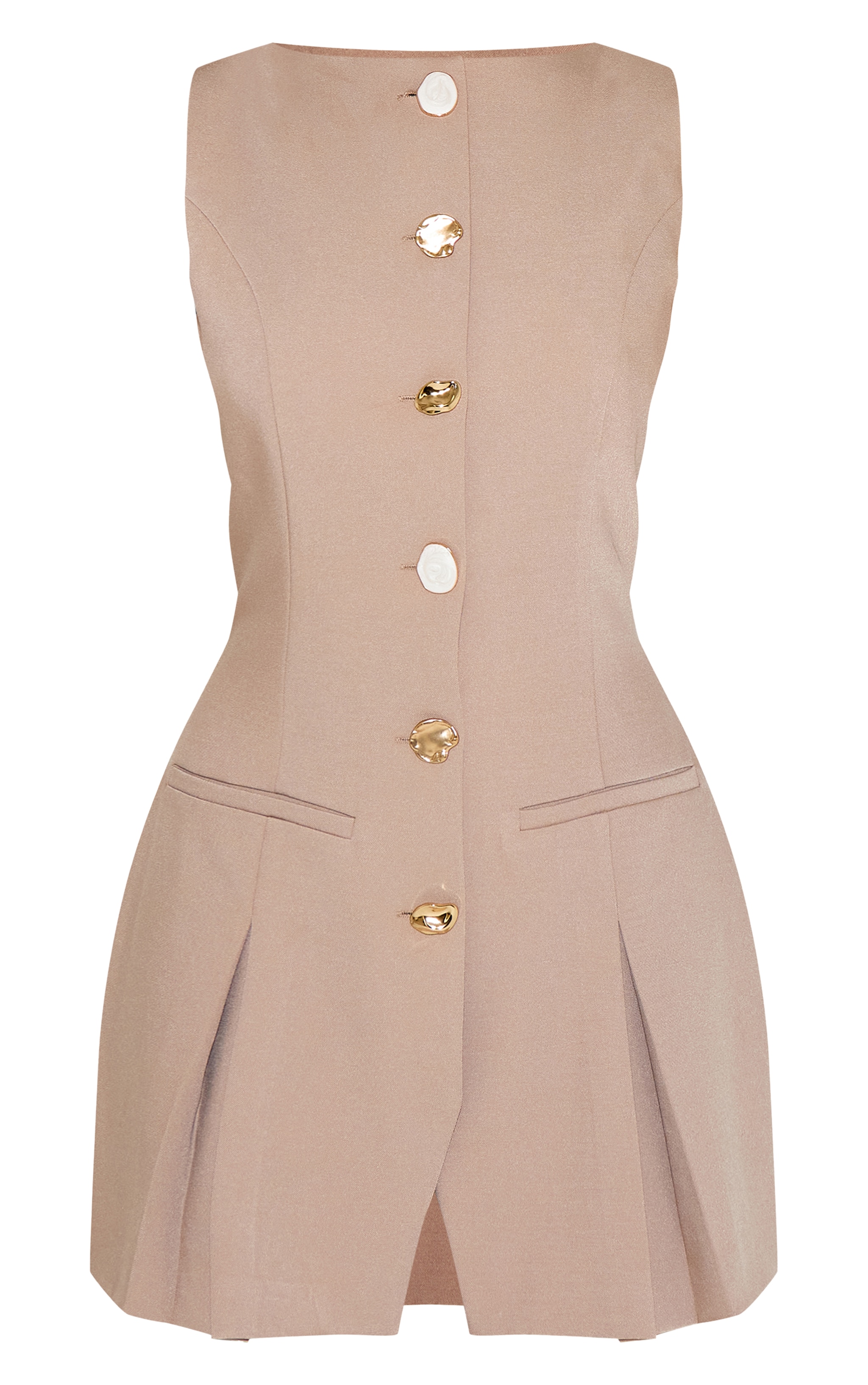 Camel Abstract Button Pleated Shift Dress image 5