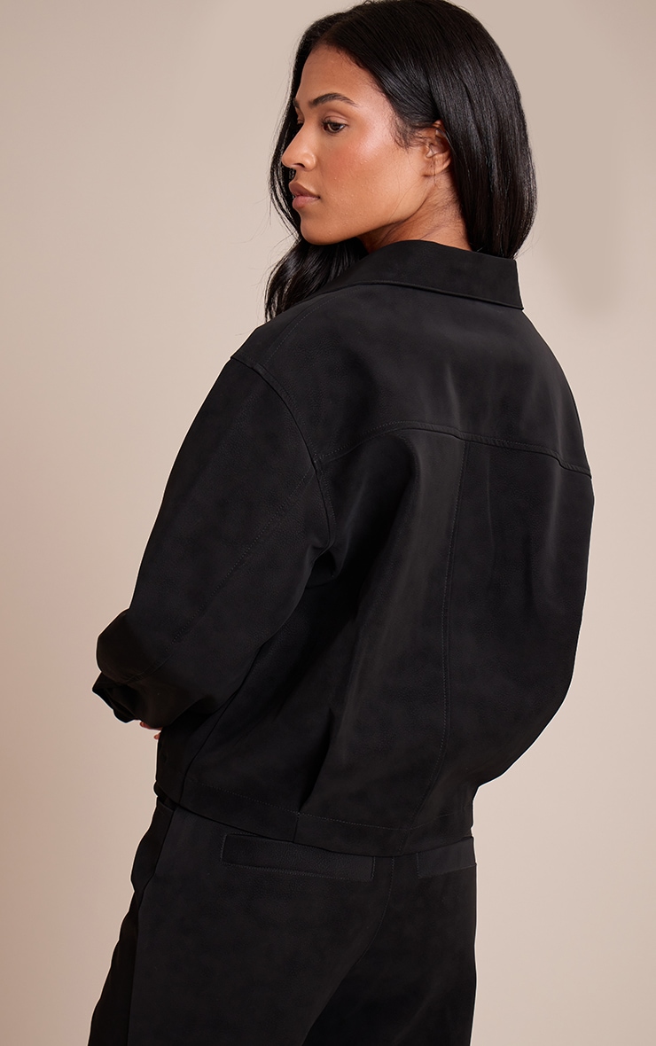 Tall Black Washed Faux Leather Plunge Jacket image 2
