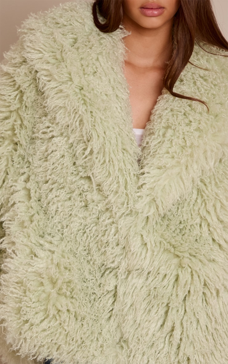 Mint Green Mongolian Fur Cropped Coat image 4
