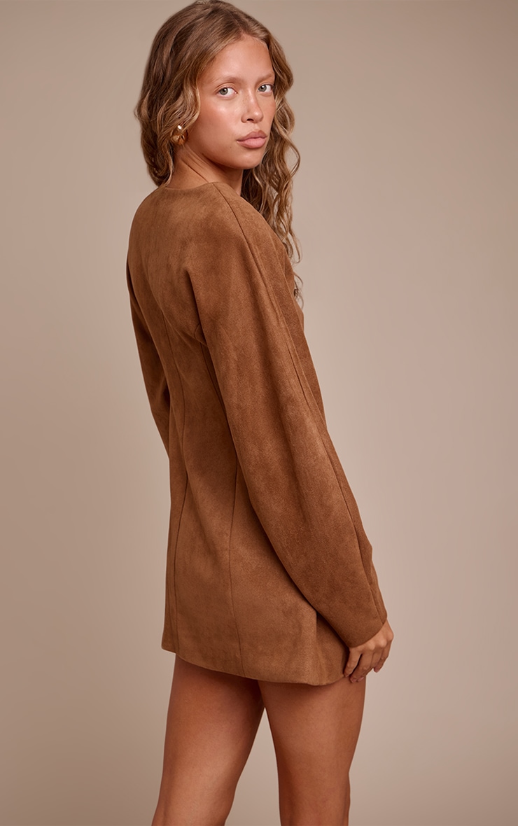 Brown Faux Suede Cocoon Sleeve Blazer Dress image 2