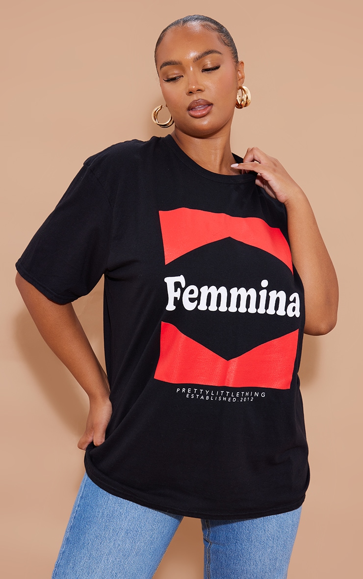 Plus Black Femmina Print T-shirt image 1