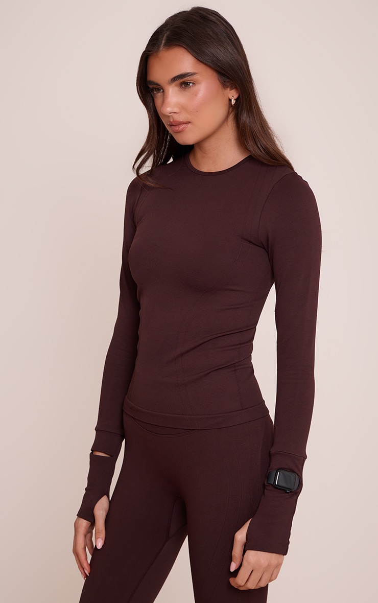 PLT Chocolate Seamless Seam Detail Long Sleeve Top image 1