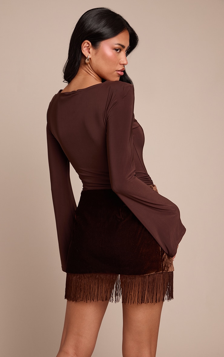 Chocolate Velvet Fringe Trim Mini Skirt  image 3