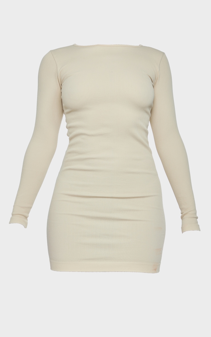 Desert Sand Structured Snatched Rib Ruched Bodycon Dress image 5