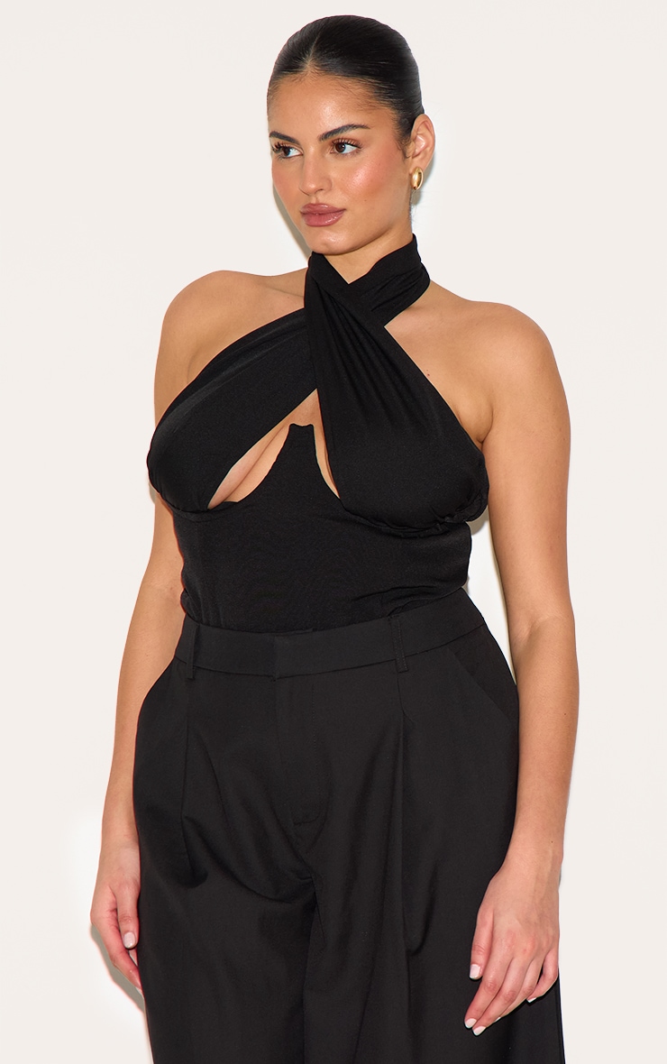 Plus Body tissé noir croisé à détail buste image 4