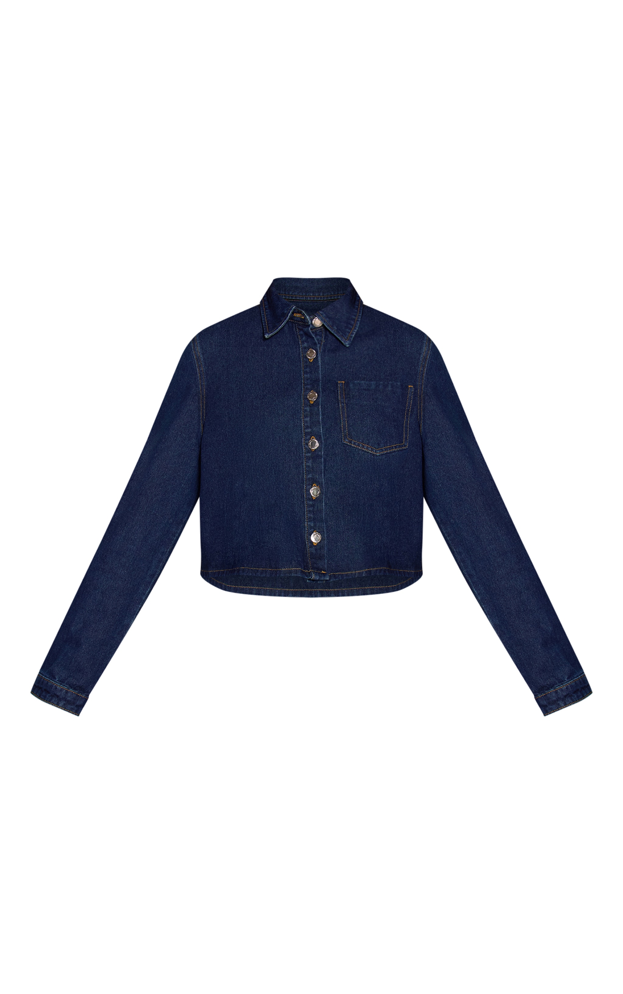 Indigo Raw Hem Cropped Style Denim Shirt image 5