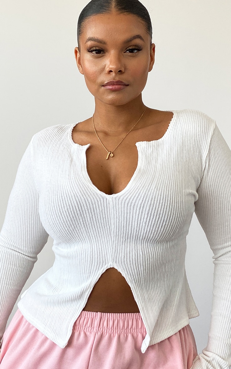 Plus Cream Brushed Rib Long Sleeved Top image 4