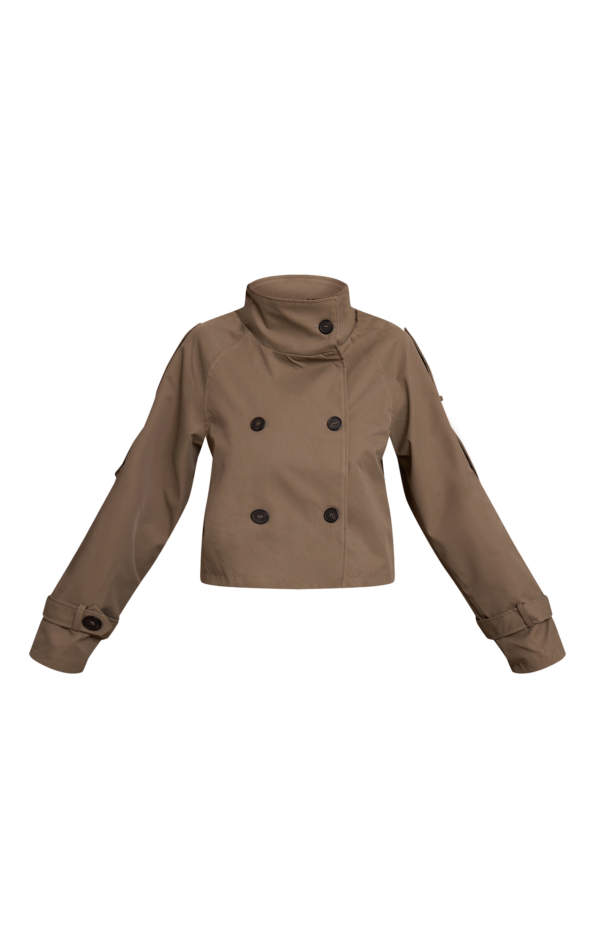 Olive Double Breasted Funnel Neck Cropped Trench Coat image 5