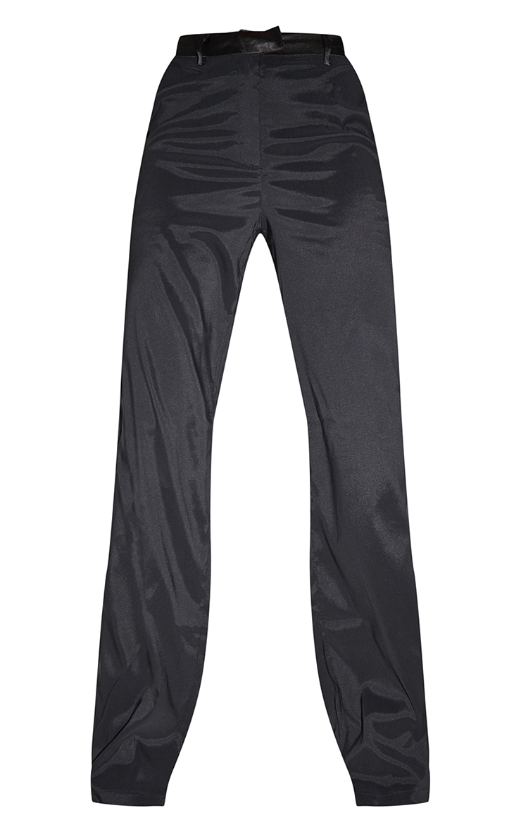 Tall Black Satin Trim Highwaisted Trousers image 5