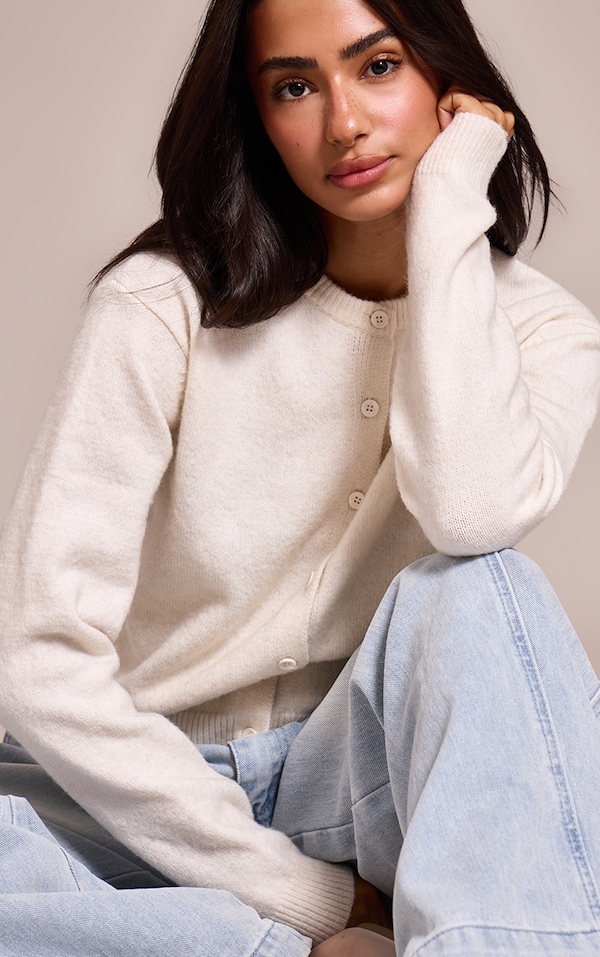 Petite Cream Knit Button Through Cardigan