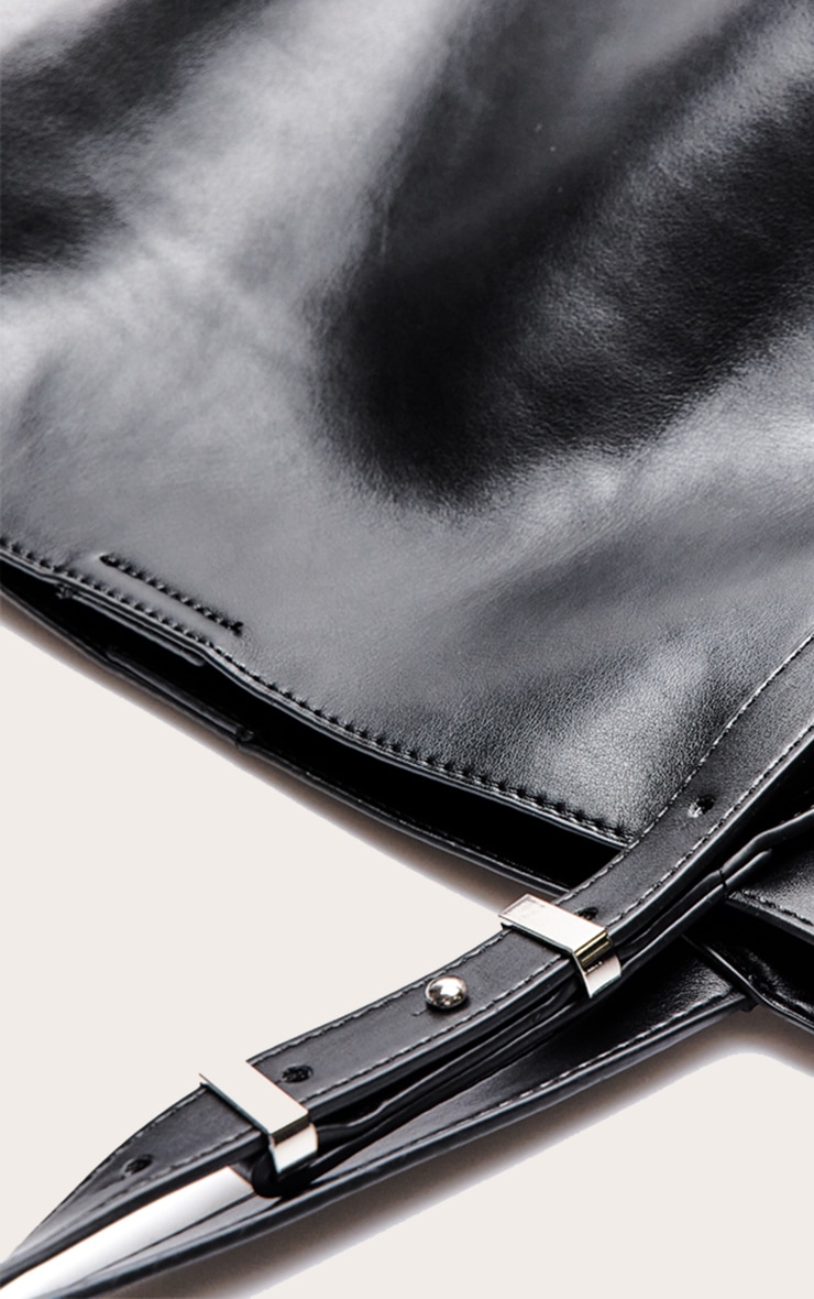 Black PU Adjustable Strap Tote Bag image 4