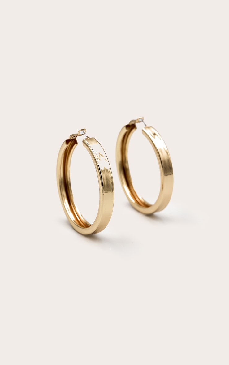 Gold Thick Chunky Statement Hoop Earrings image 3