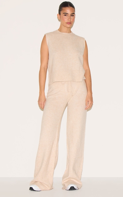 Oatmeal Marl Soft Knit Wide Leg Pants