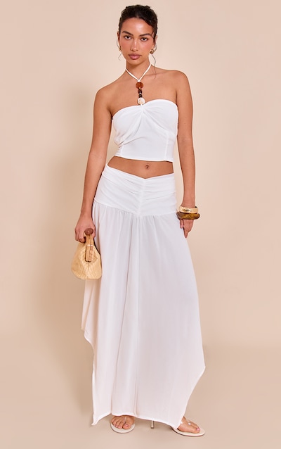 White Asymmetric Hem Maxi Skirt