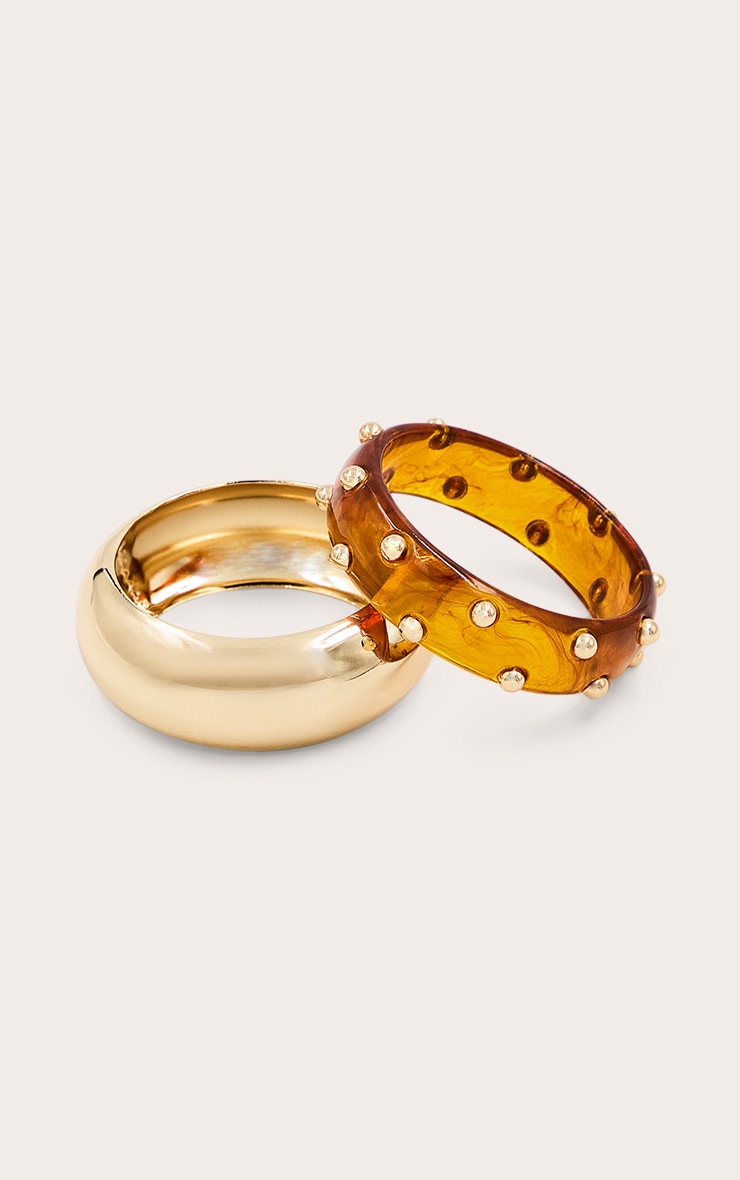 Smokey Amber Studded Resin Bangle Set image 3