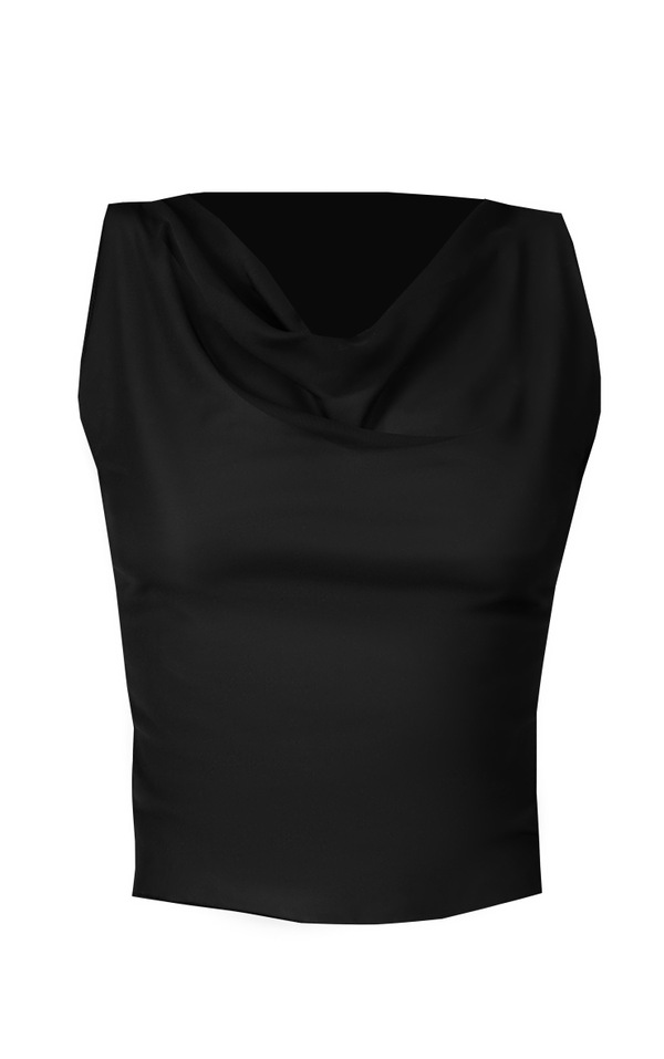Black Mesh Cowl Neck Top Tops PrettyLittleThing AUS