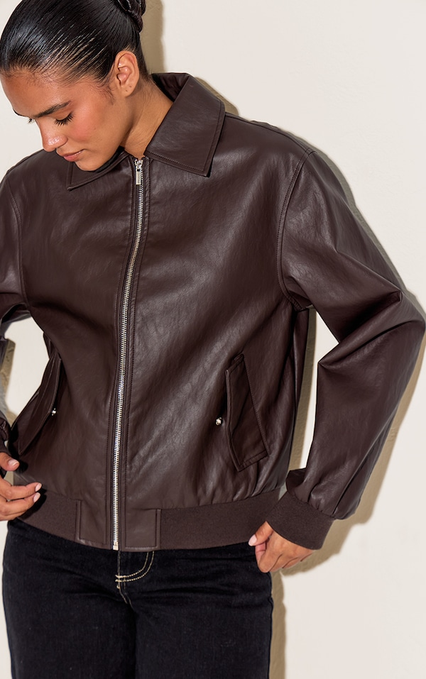 Veste bomber en PU chocolat foncé