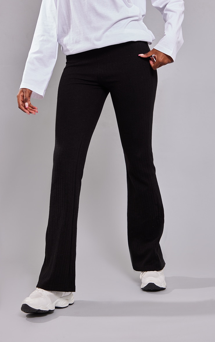 Black Rib Low Rise Wide Leg Pants image 2