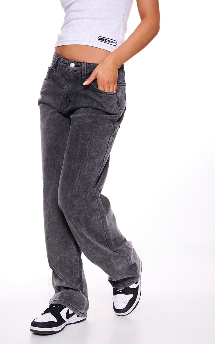 Washed Grey Mid Rise Straight Leg Jeans image 1