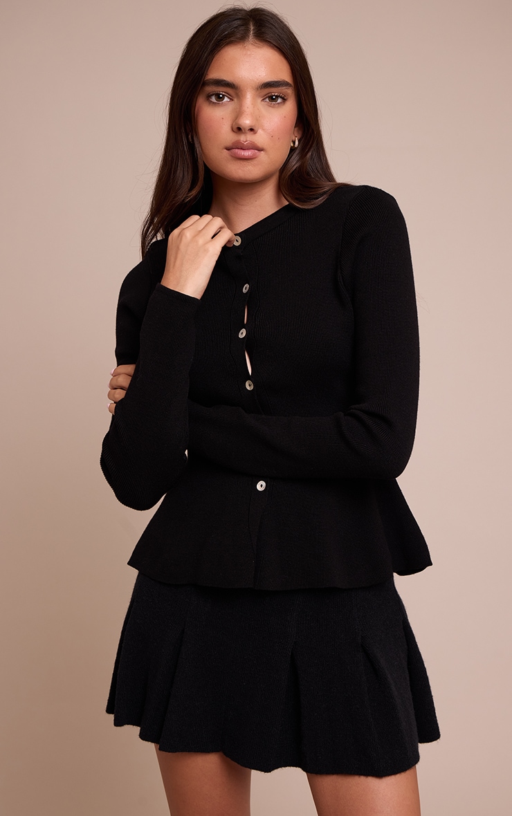 Black Soft Knitted Pleated Mini Skirt image 4