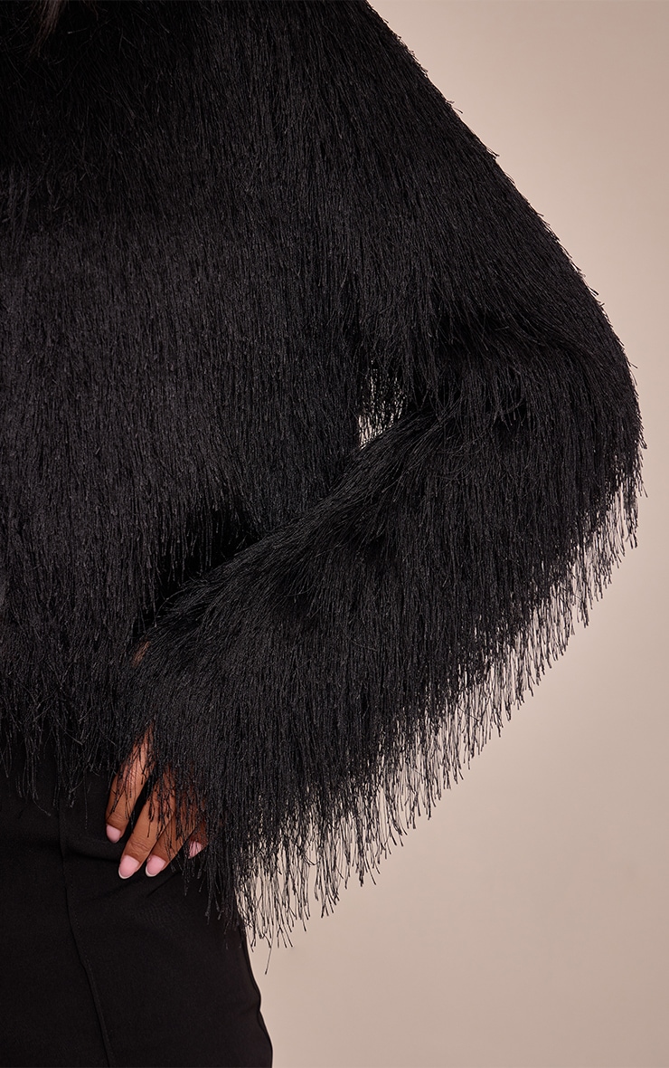 Tall Black Collarless Fringe Jacket image 4
