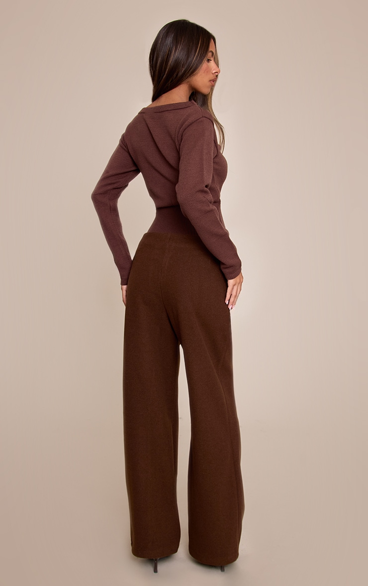 Petite Deep Chocolate Wool Look Belted Pants image 3