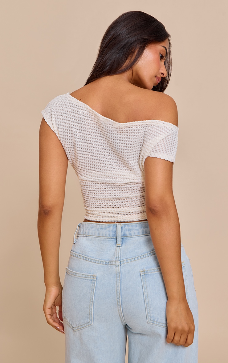 Petite Cream Textured One Shoulder Top image 2