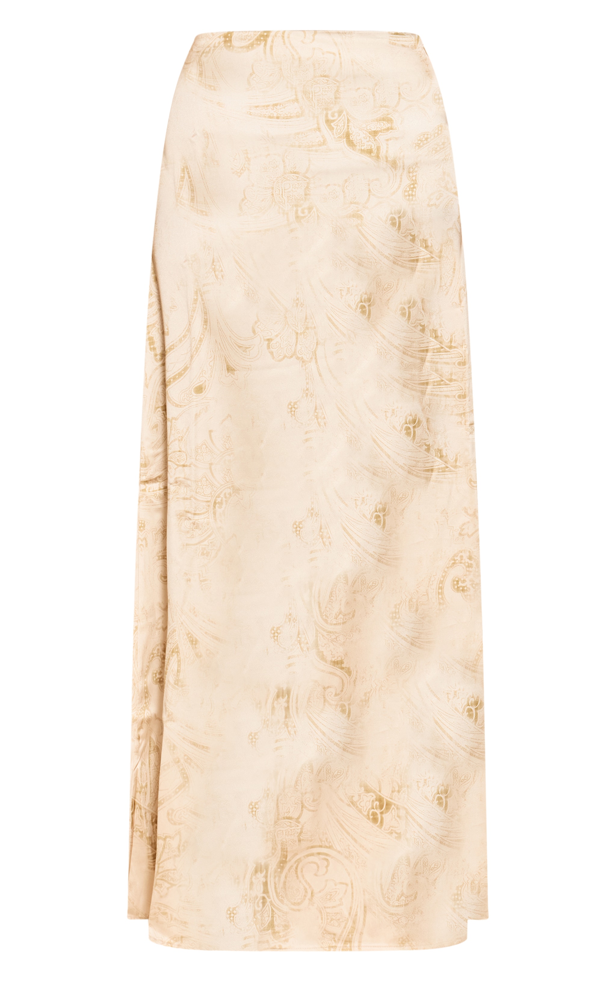 Pale Chartreuse Paisley Printed Satin Maxi Skirt image 5