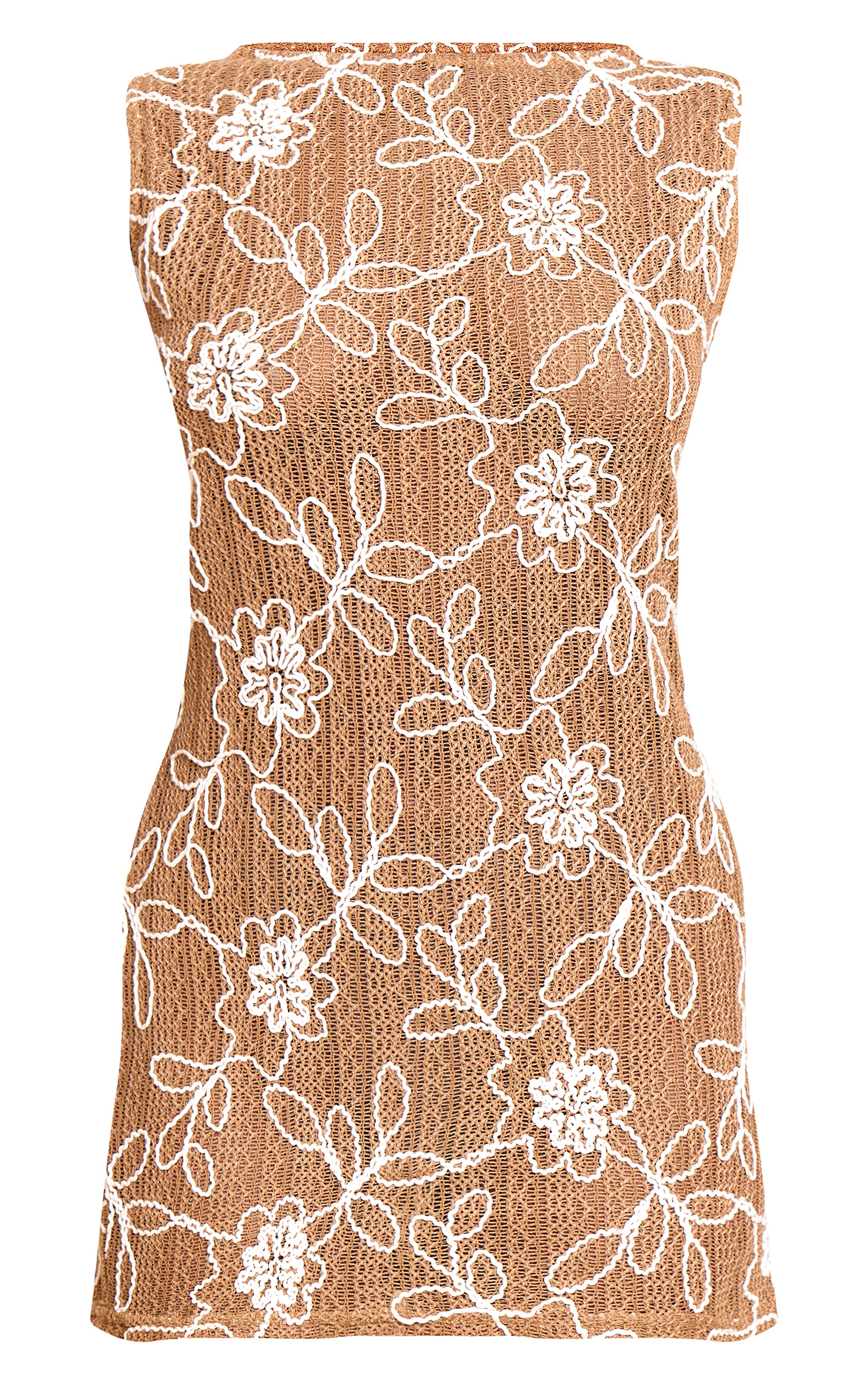 Tan Textured Floral Boat Neck Shift Dress image 5