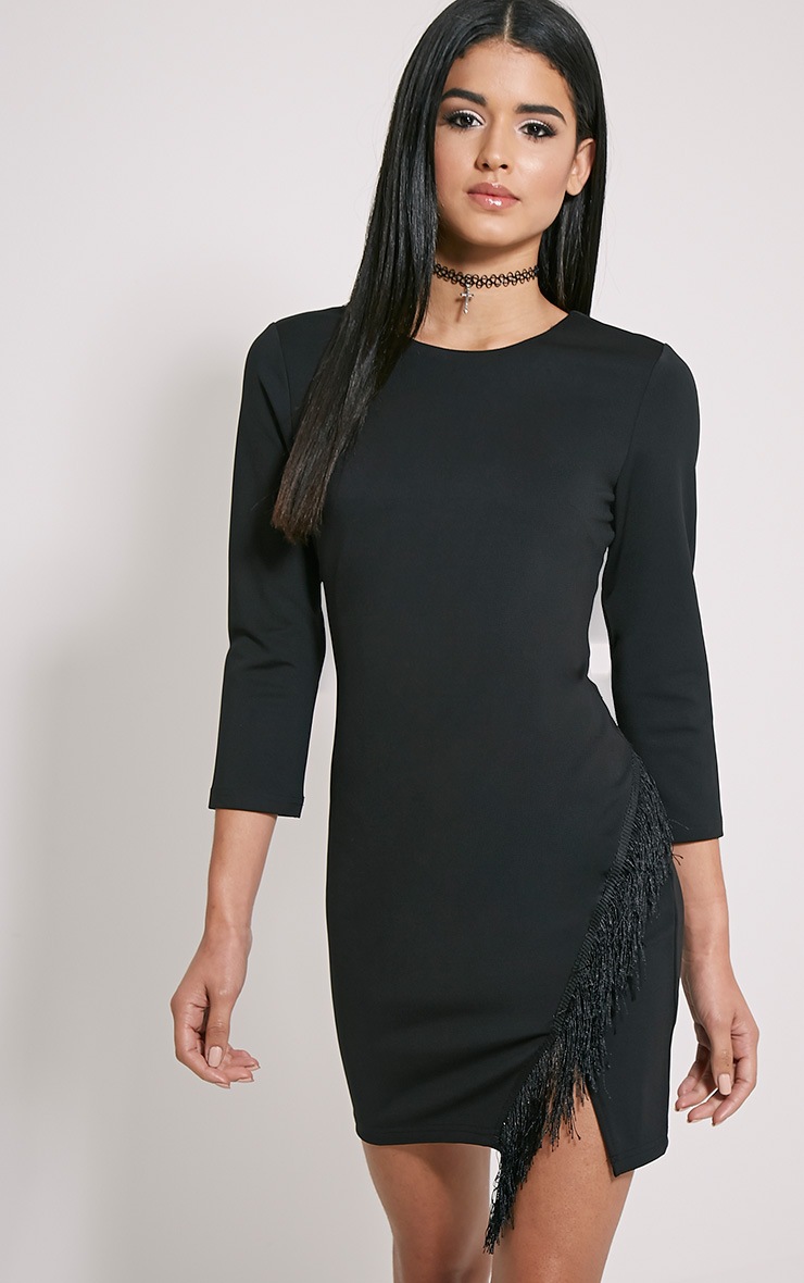 Anya Black Tassel Detail Dress Dresses PrettyLittleThing