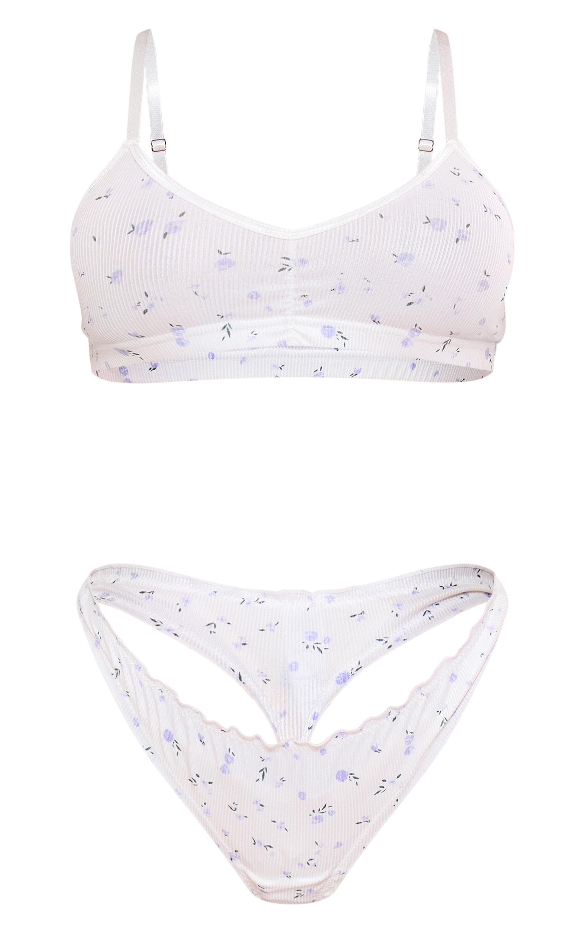 Ensemble de lingerie côtelé blanc à petites fleurs image 5