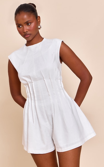 Combinaison-short en Coton Blanc Taille Cintrée Encolure Bateau