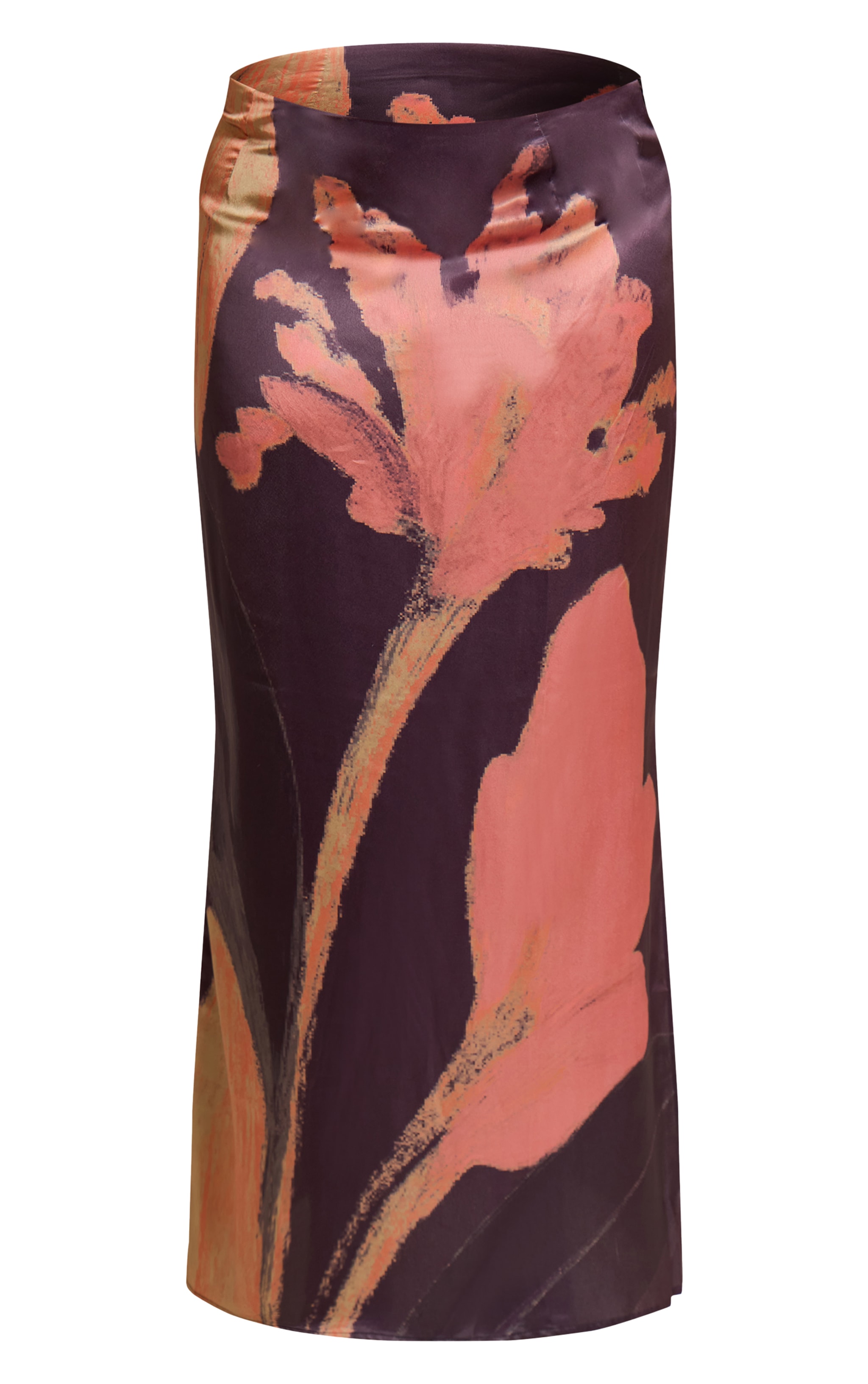 Plus Black Floral Printed Satin Maxi Skirt image 5