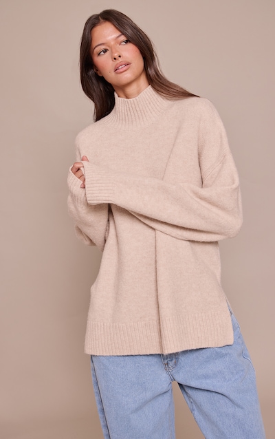 Oatmeal Oversized Polo Neck Knitted Sweater