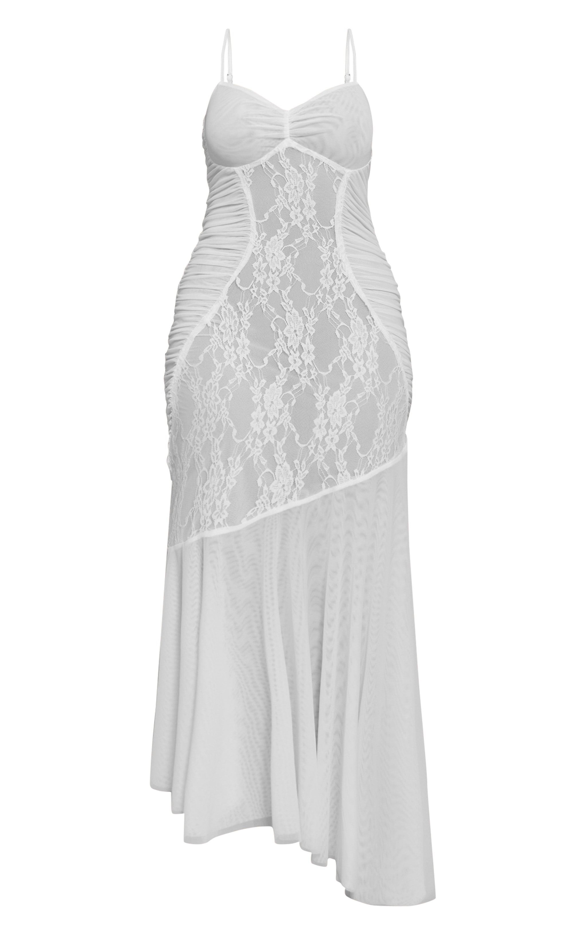 Shape Robe longue blanche froncée à bretelles fines et partie en dentelle image 5