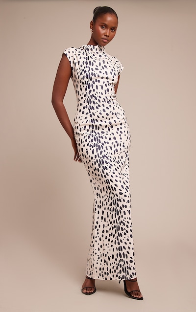 White Printed High Neck Sleeveless Maxi Dress