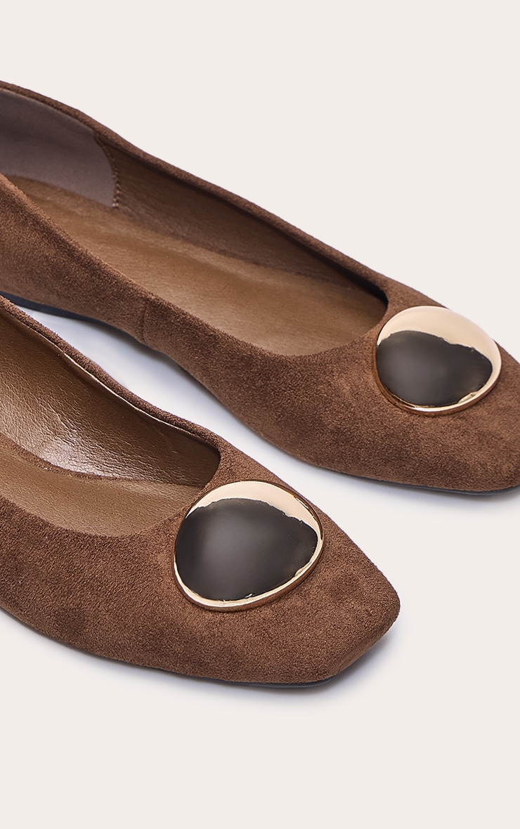 Chocolate Faux Suede Gold Hardware Ballet Pump image 5