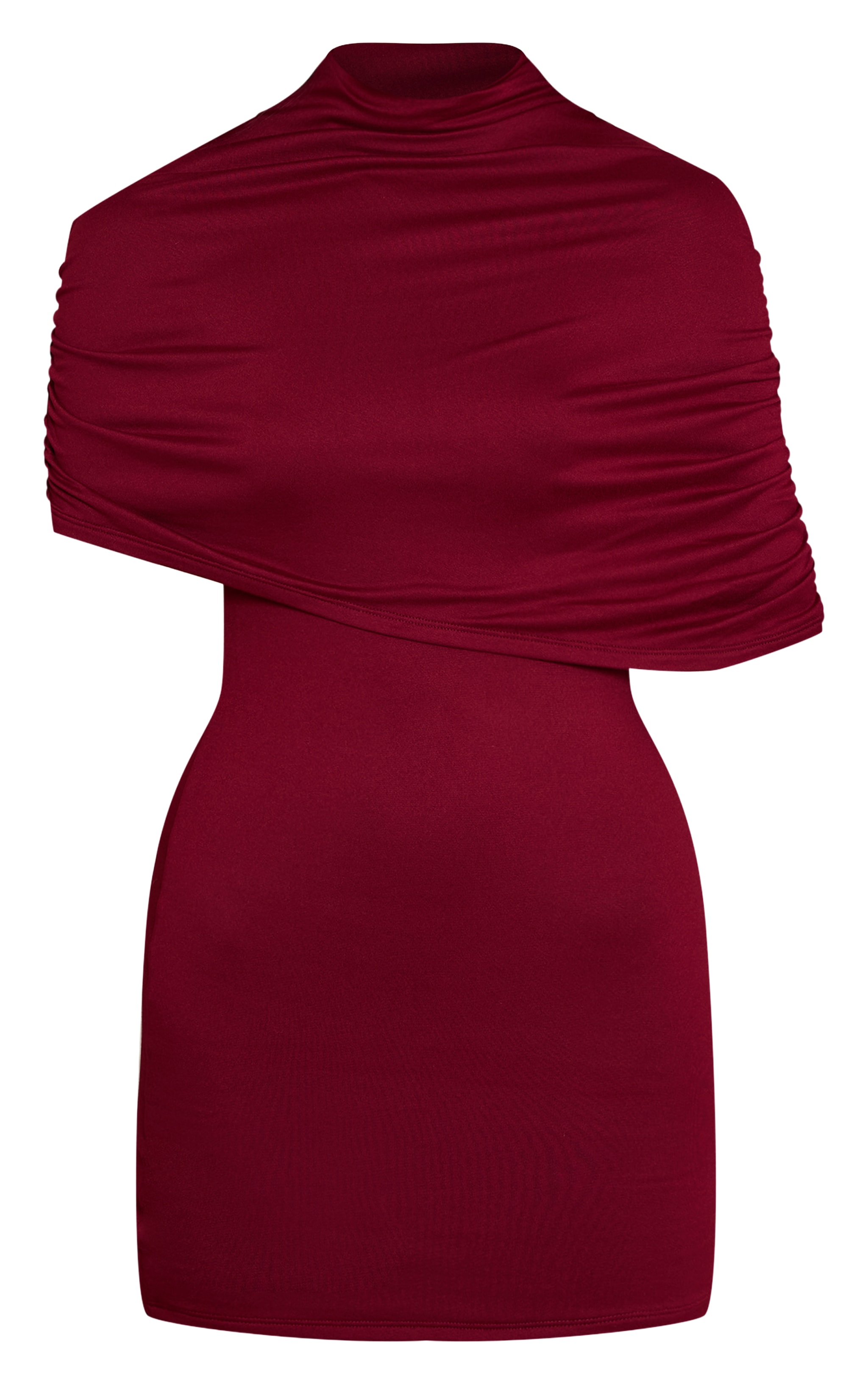 Burgundy Double Contour Asymmetric Overlay Detail Bodycon Dress image 5