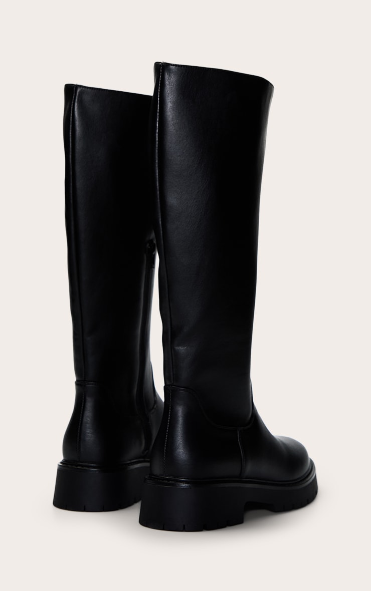 Wide Fit Black Chunky Cleated Sole Knee Boot image 4