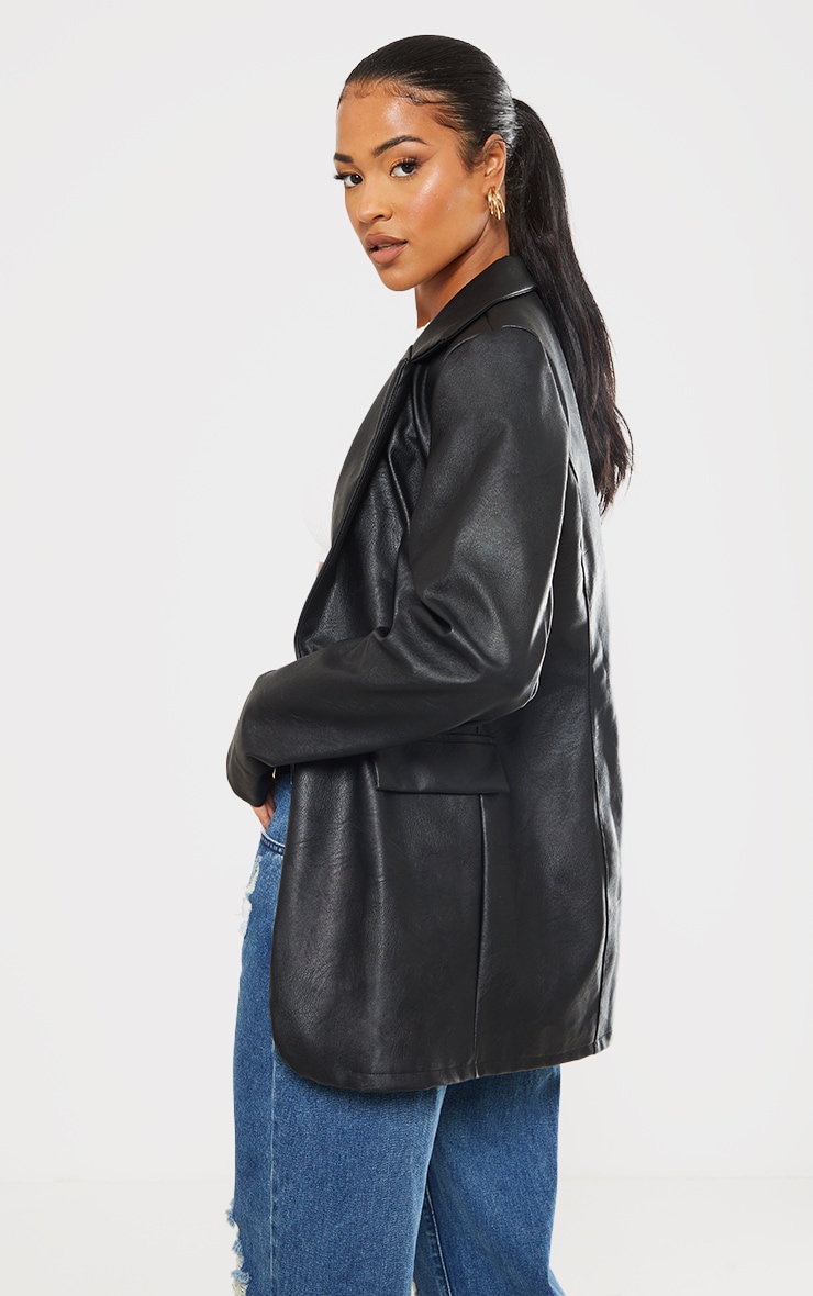 Tall Black Faux Leather Oversized Blazer image 2
