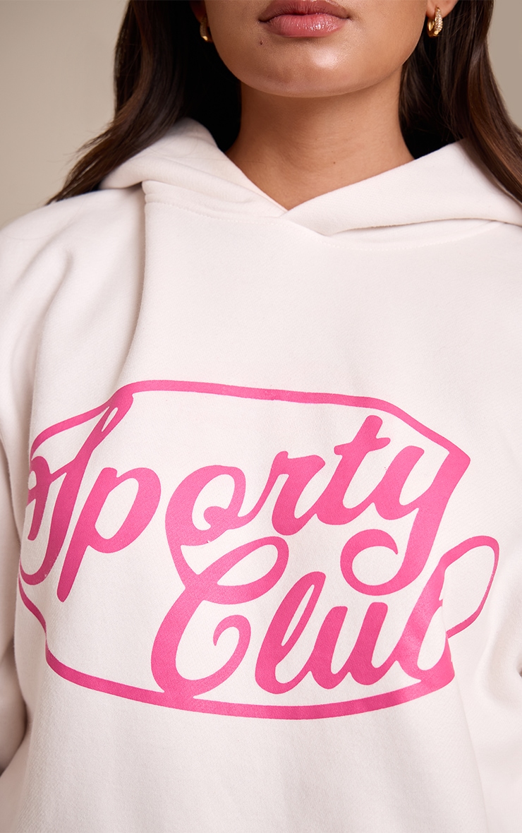 Cream Sports Club Cotton Fleece Oversized Pull Over Hoodie image 4